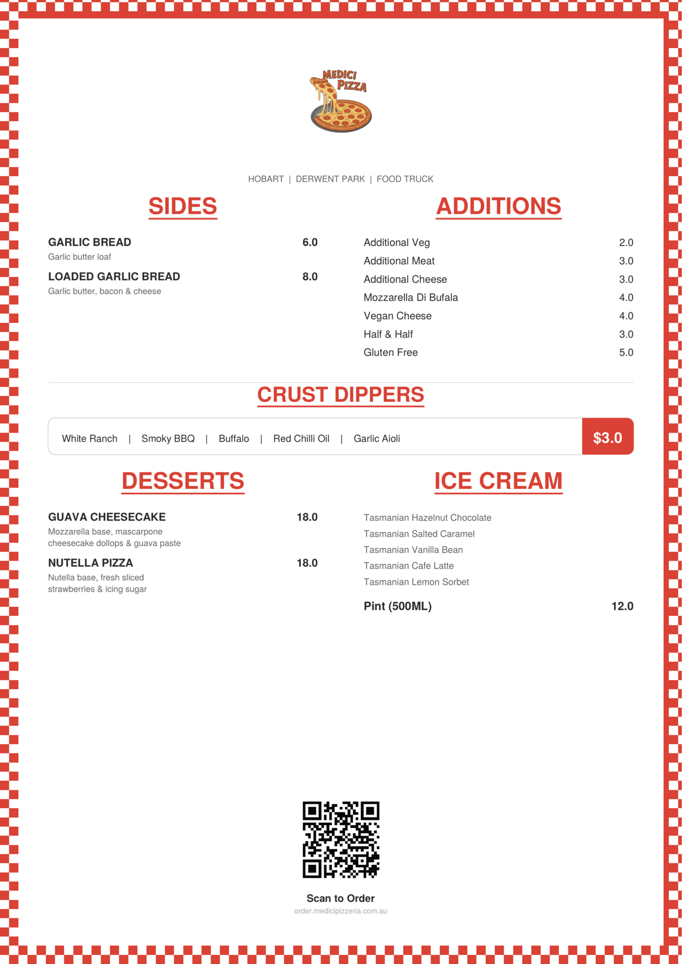 Medici sides and extras menu